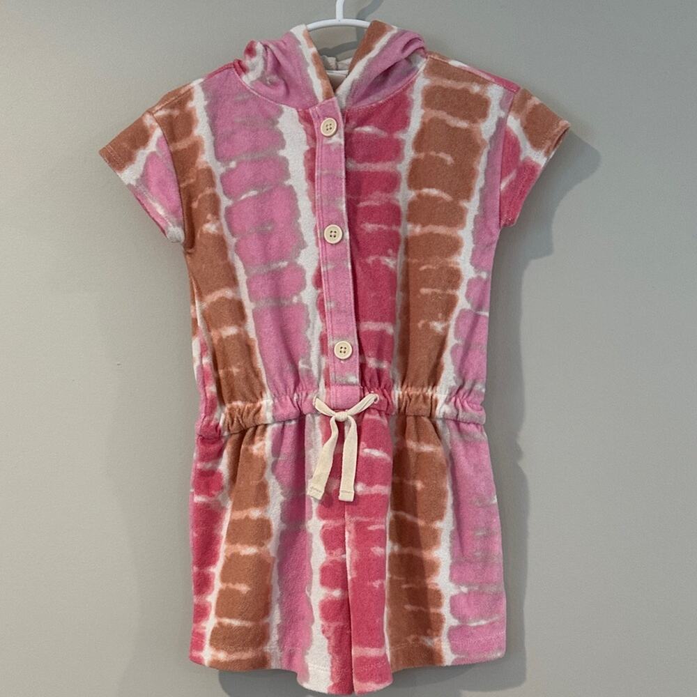 Crewcuts Girl’s 4 Pink Ombre/Tie Dye Hooded Terrycloth Swim Coverup Romper‎